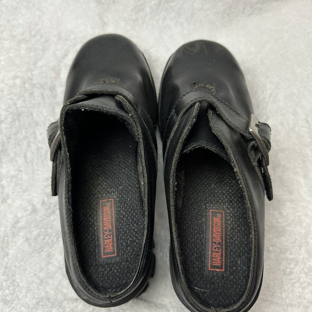 Harley-Davidson Black Leather Chunky Buckle Mules Platform Clogs Size9 Goth Y2K - Picture 9 of 10